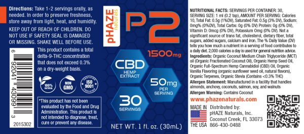 pHAZE Naturals 1500mg Full Spectrum Hemp CBD Oil Tincture (30mL)