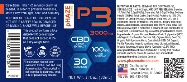 pHAZE Naturals 3000mg Full Spectrum Hemp CBD Oil Tincture (30mL)