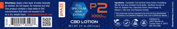 pHAZE Naturals 1000 mg Full Extract Hemp CBD Lotion