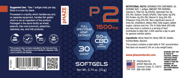 pHAZE Naturals 1000mg Full Spectrum Hemp Extract CBD Softgels (30 count)