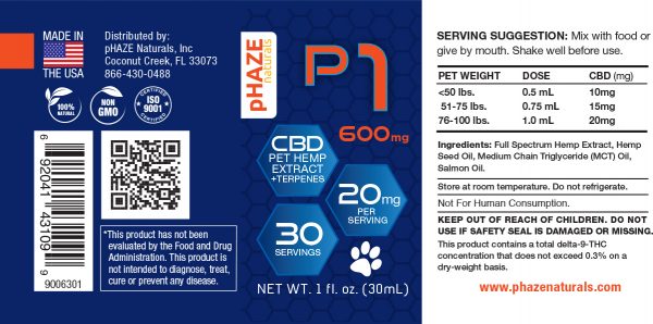 CBD Oil for Pets - 20mg CBD - pHAZE 1